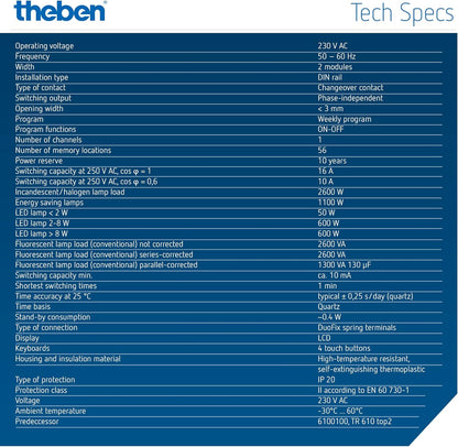 Theben TR610 Top3 Digitale Zeitschaltuhr - 1-Kanal Wochenschaltuhr