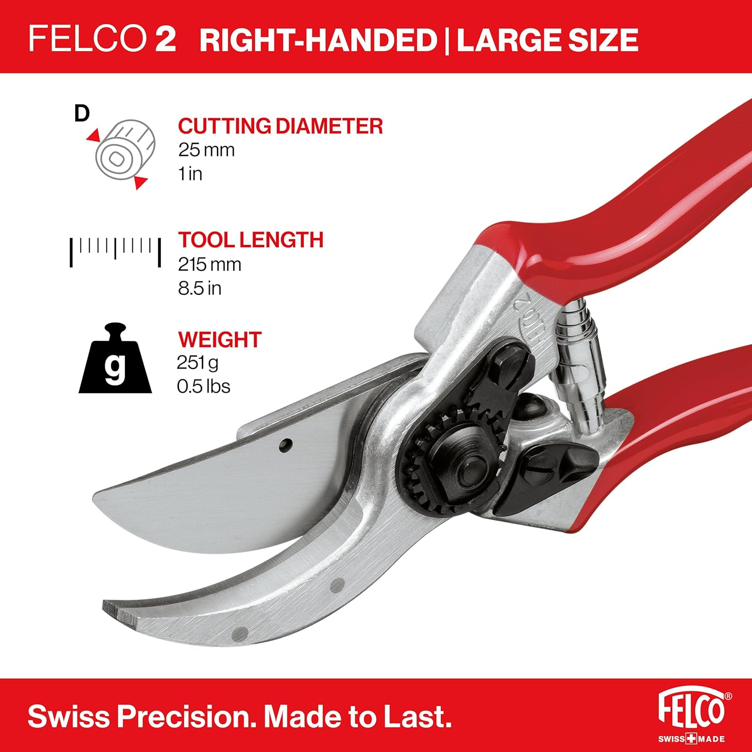 FELCO 2 Professionelle Bypass-Gartenschere Für Rechtshänder, 41 mm Stahlklinge