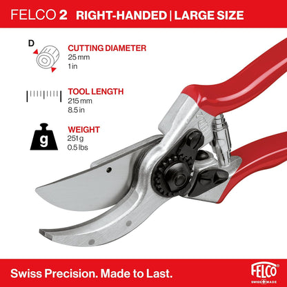 FELCO 2 Professionelle Bypass-Gartenschere Für Rechtshänder, 41 mm Stahlklinge