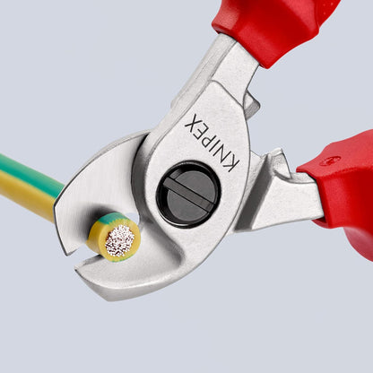 KNIPEX Kabelschere, 165 mm, VDE, für Cu- und AI-Kabel bis 15 mm (50 mm²), Einhandbedienung,Kabelschneider, 95 16 165