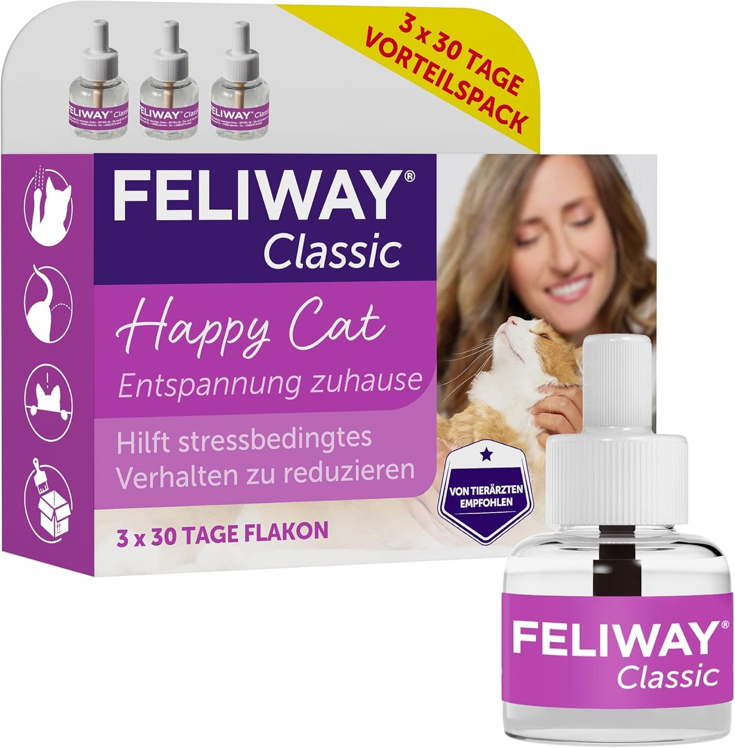 FELIWAY Classic 3x 30 Tage Vorteilspack Für Pheromon Verdampfer, 3x 48ml