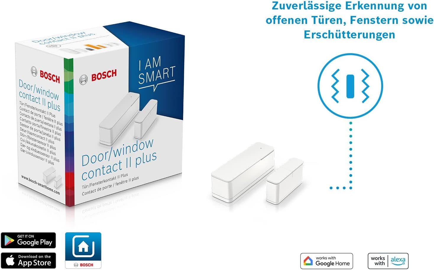 Bosch Smart Home Tür-/Fensterkontakt II Plus, Einbruchschutz, Weiß